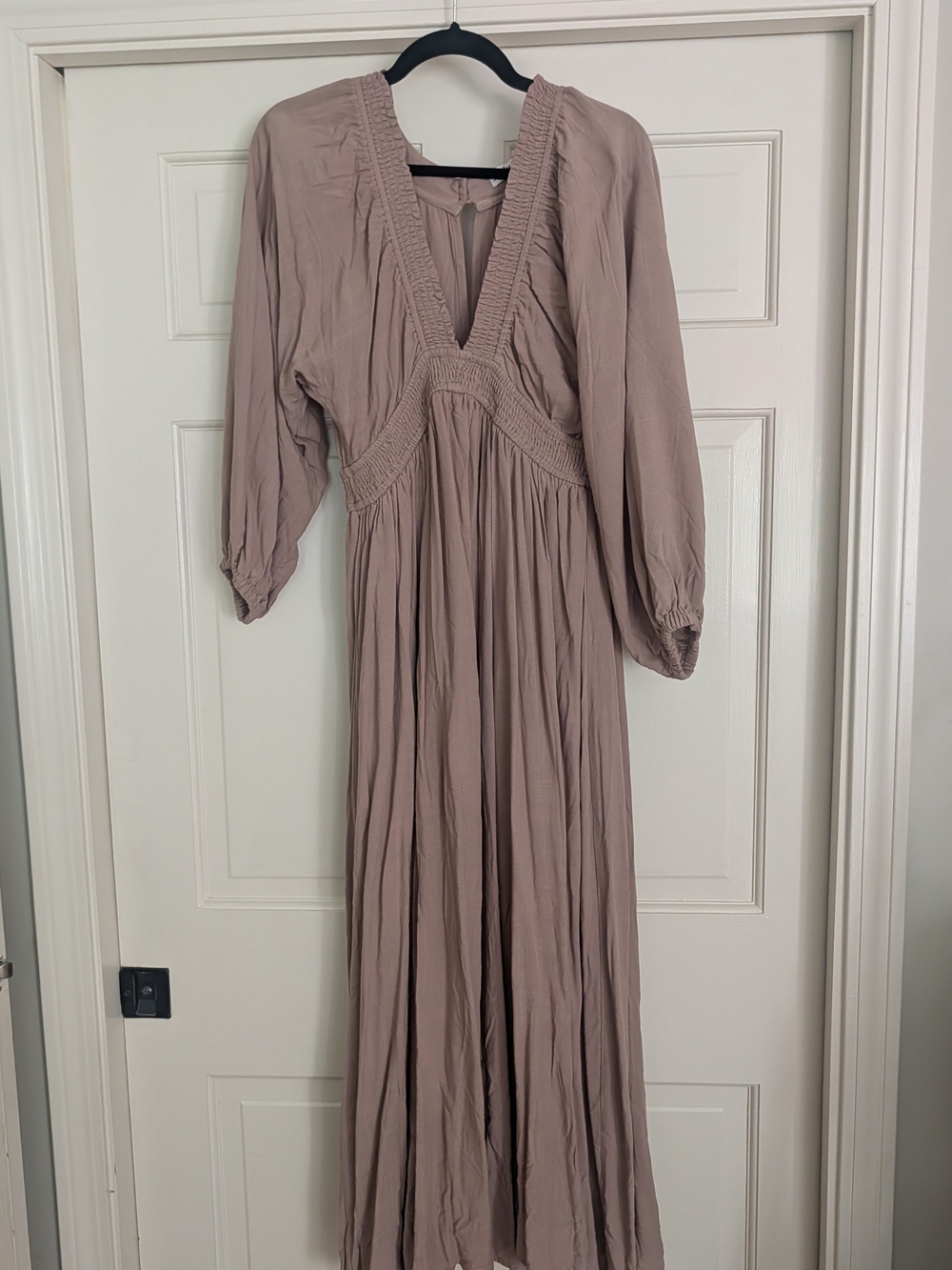 In Bloom Taupe V-Neck Smocked Waist Maxi Dress